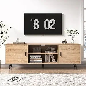 70 inch mid century modern tv stand for 75 wood with storage entertainment center living room bedroom t - united states