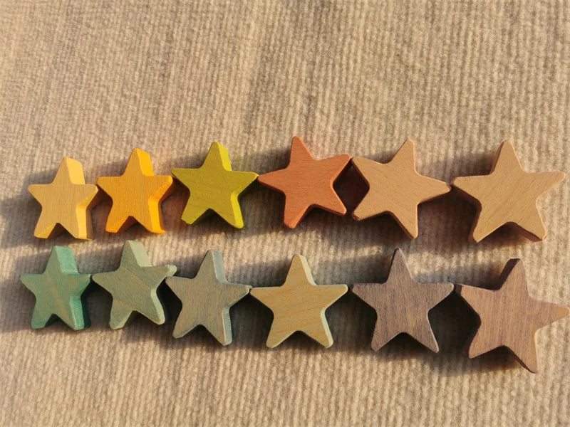 Rainbow wooden stacking star heart blocks pastel nordic beech moon clound open-ended play - pastel star 12 - game