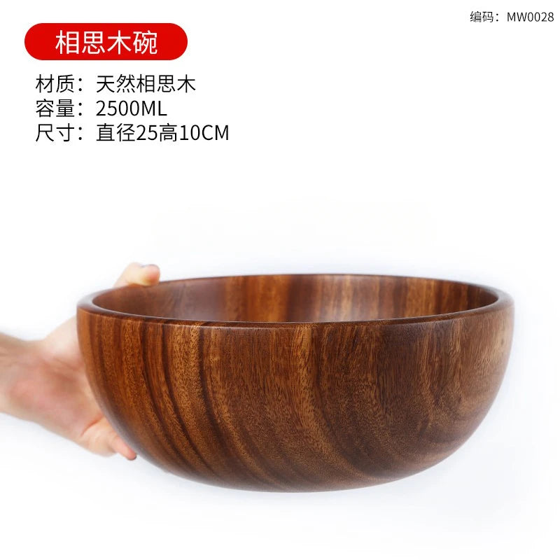Japanese acacia wooden bowl set kitchen accessories household salad kneading solid tableware - e 25x 10cm