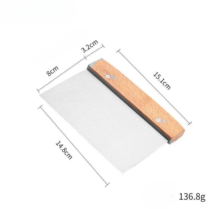 Stainless steel wooden handle cooking spatula steak pancake frying shovel teppanyaki scraper barbecue tool kitchen