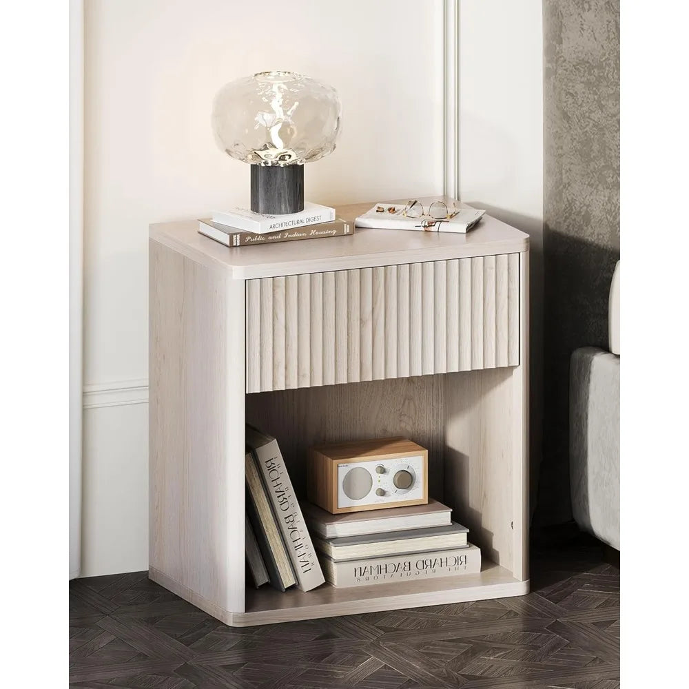 Night stand wood nightstand with storage drawer and open shelf fluted bedroom nighstand mid century bed side table end