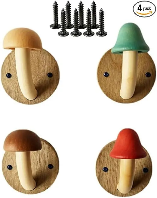 Wooden mushroom coat hooks mushroom-shaped hangers wall mounted towel hanger solid wood colorful set of with scr