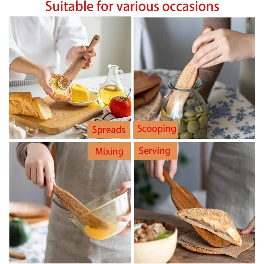 Wooden spurtle spatula for sourdough ter dough whisk baking cooking utensil jar scraper to reach bottom of containers