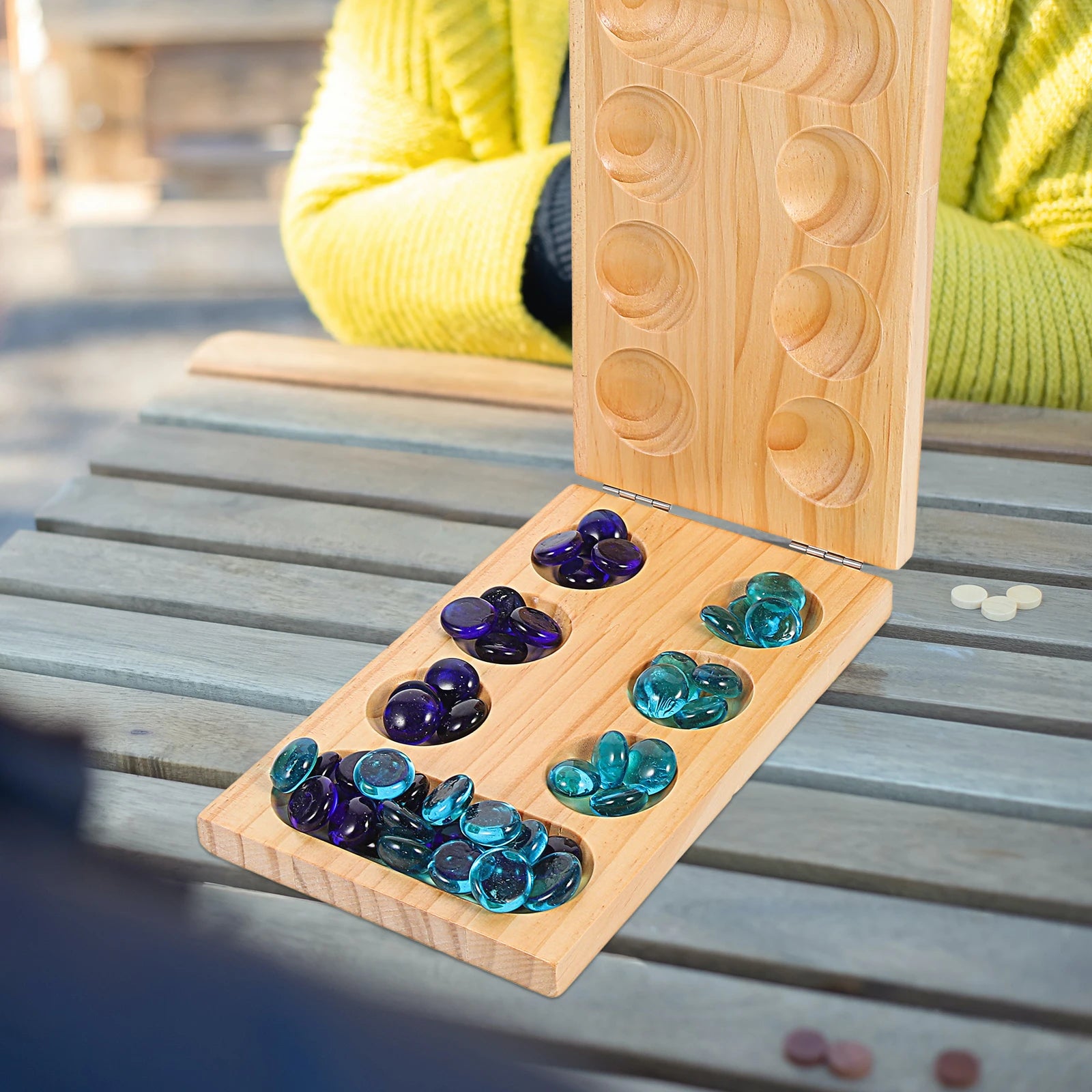 1 set set wooden mancala folding board gemstone chess logic training plaything for kids family party educational