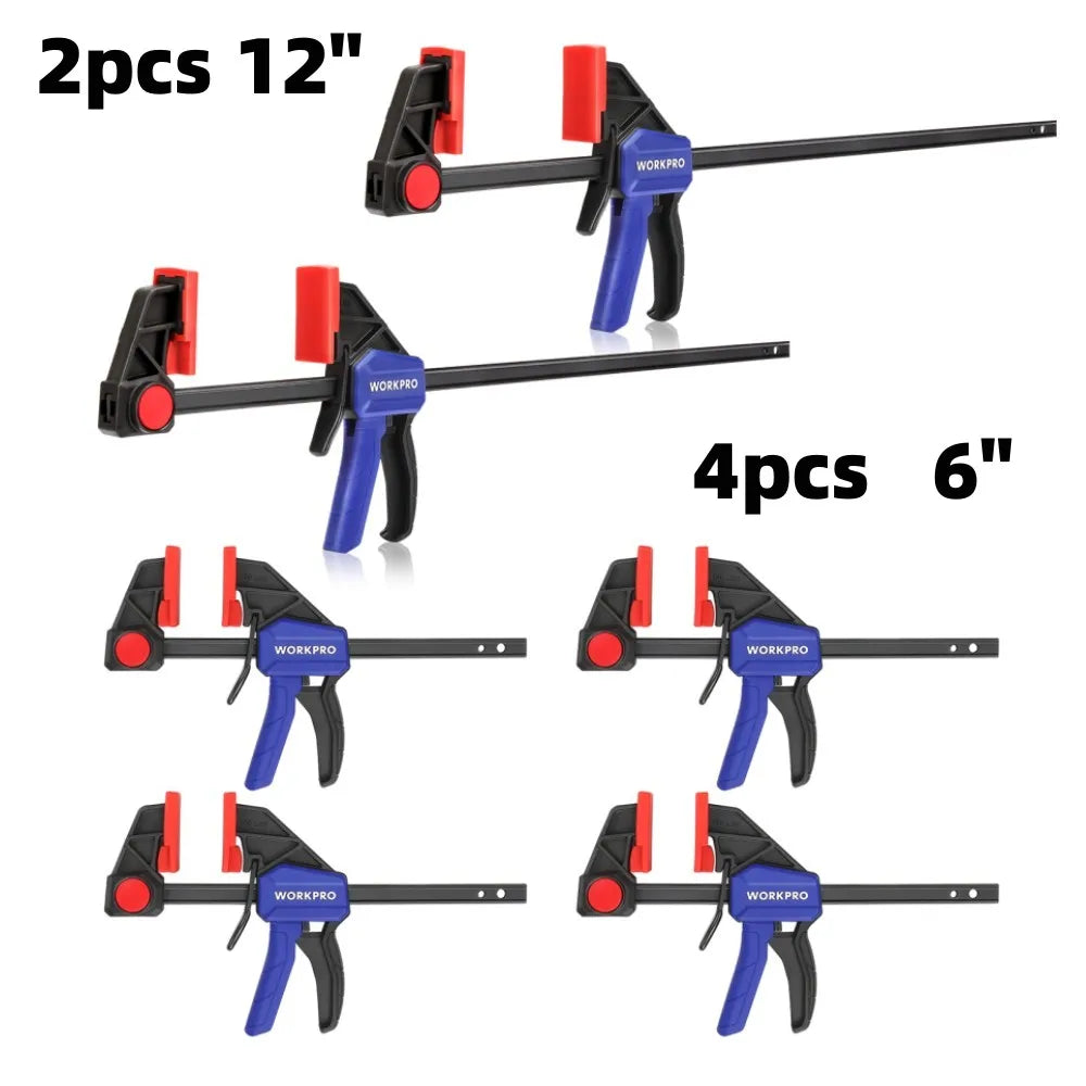 Workpro bar clamps for woodworking one-handed clamp/spreader 6-inch and 12-inch wood set light-duty qui - 6pcs / united