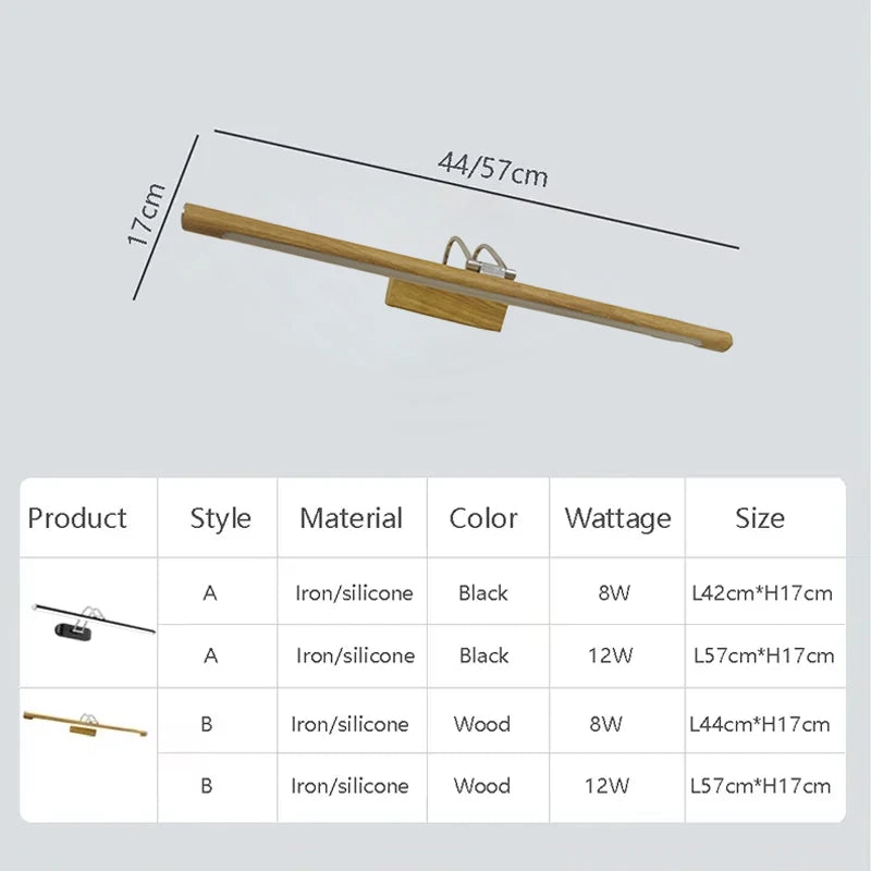 Nordic led mirror front light walnut 44/57cm rotatable lighting bathroom bedroom vanity indoor home decor wooden sconces