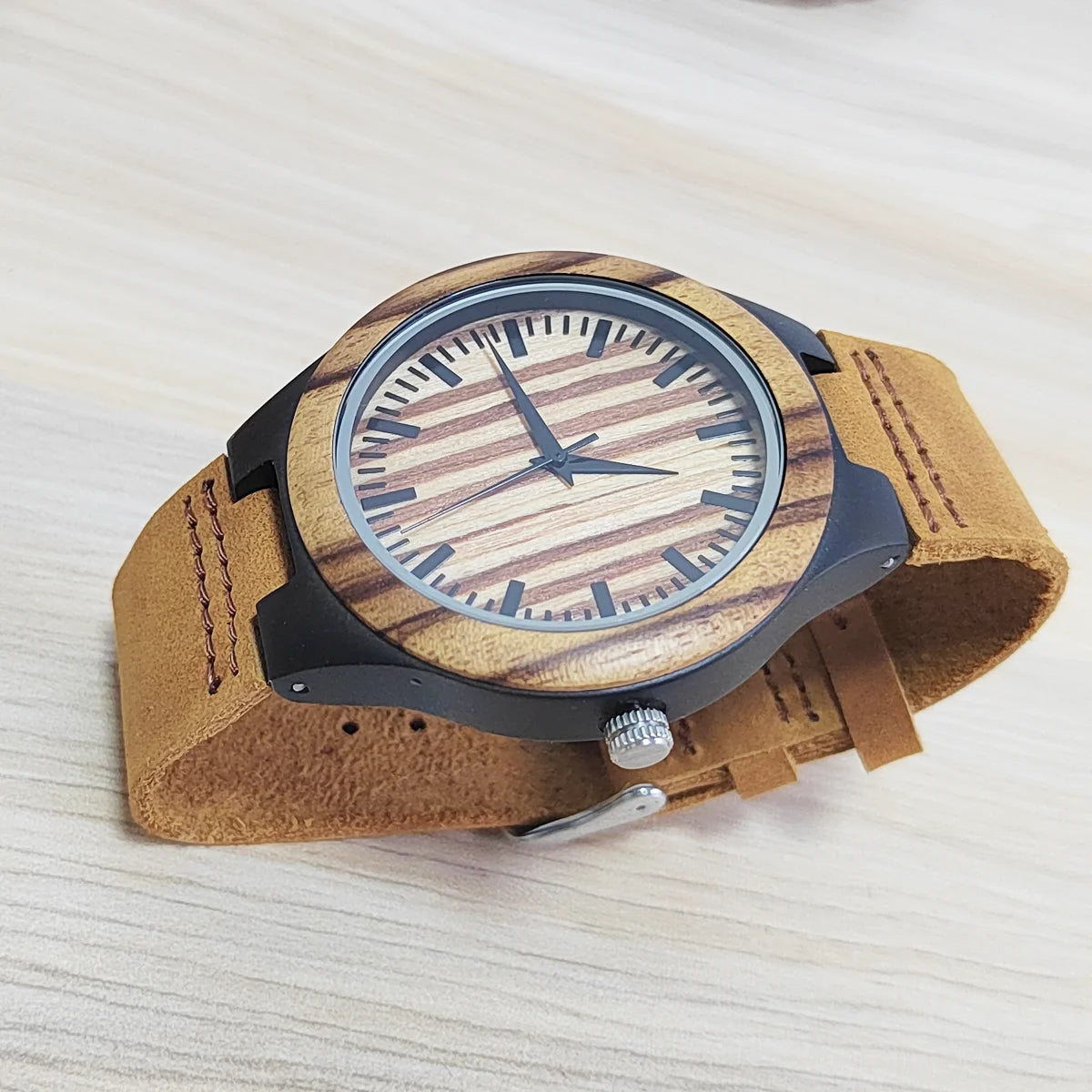 Vintage wooden wrist watches for men & women leather strap clock quartz wood personalized men’s birthday gift wholesale