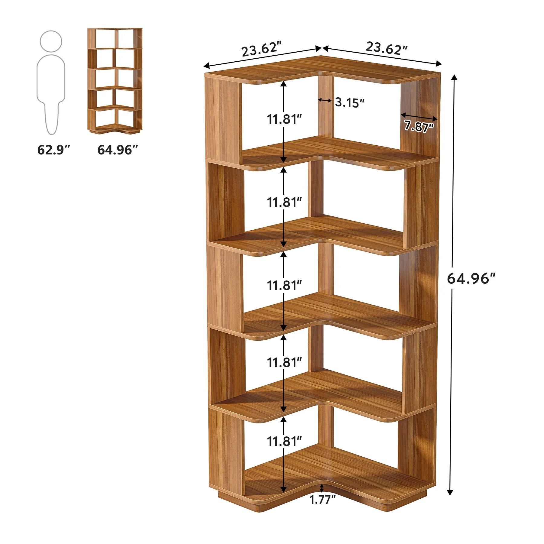 Tribesigns 6 tier corner bookshelf 64.96 inch tall industrial bookcase with anti-drop panel,wood grain shelf