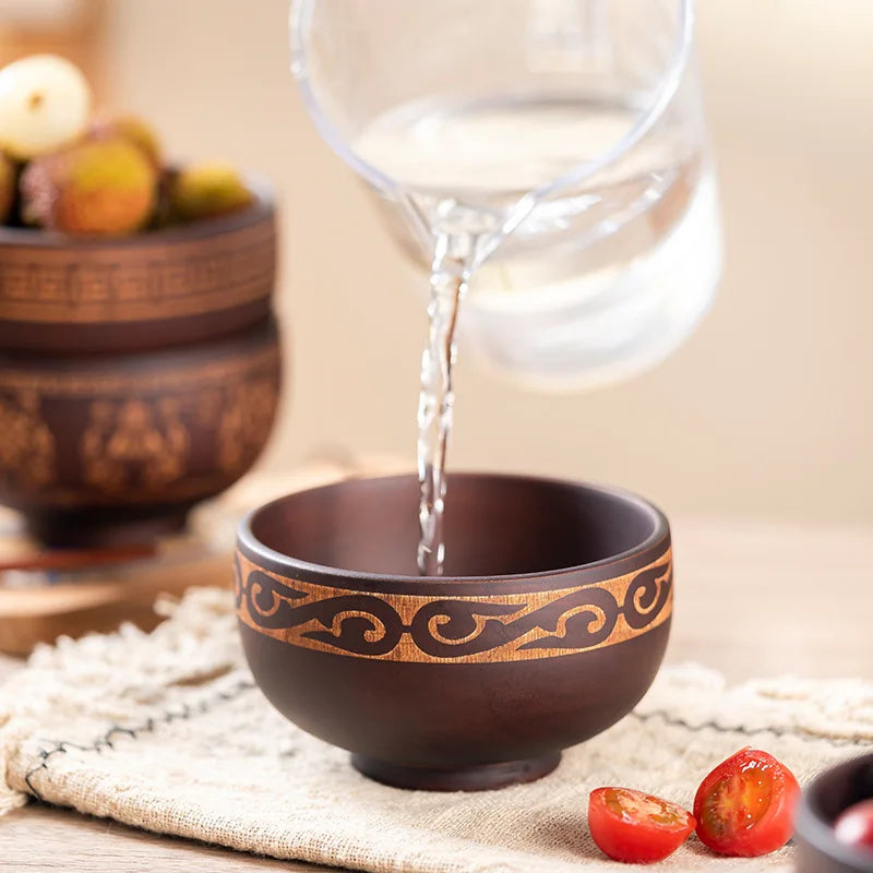 Wooden soup bowl japanese style wood rice salad food container large small for kids tableware utensils