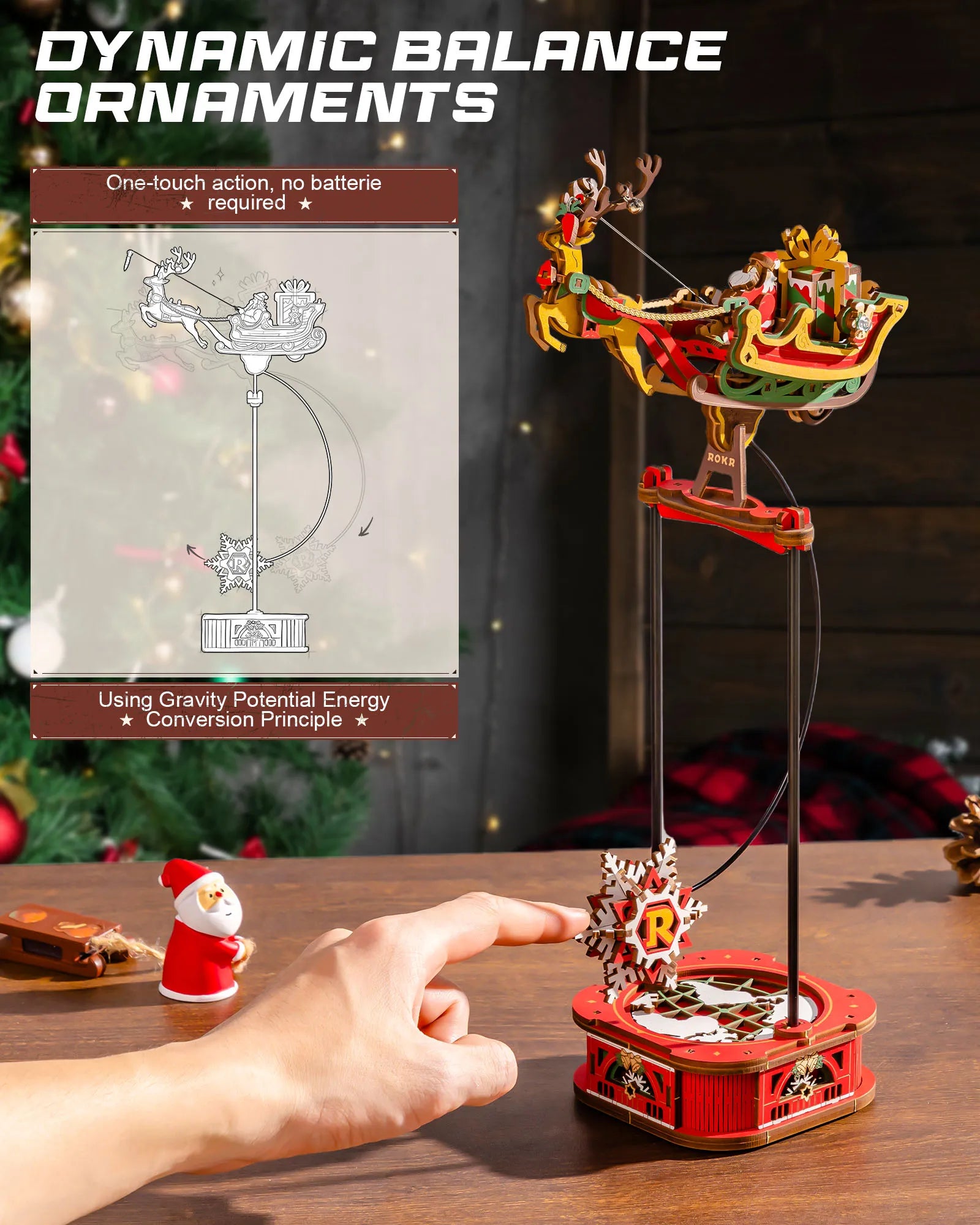 Rokr santa on sleigh gravity pendulum 3d wooden puzzle perpetual motion toy swinging desk decor unique christmas gift