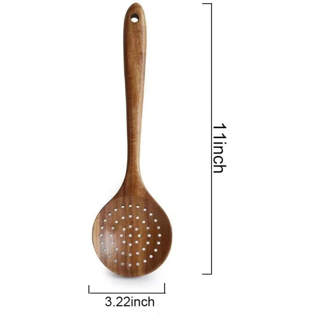 Ddjsj teak kitchen utensils,colander ladle skimmer scoop kitchenware dipping big wooden rice long handle natural