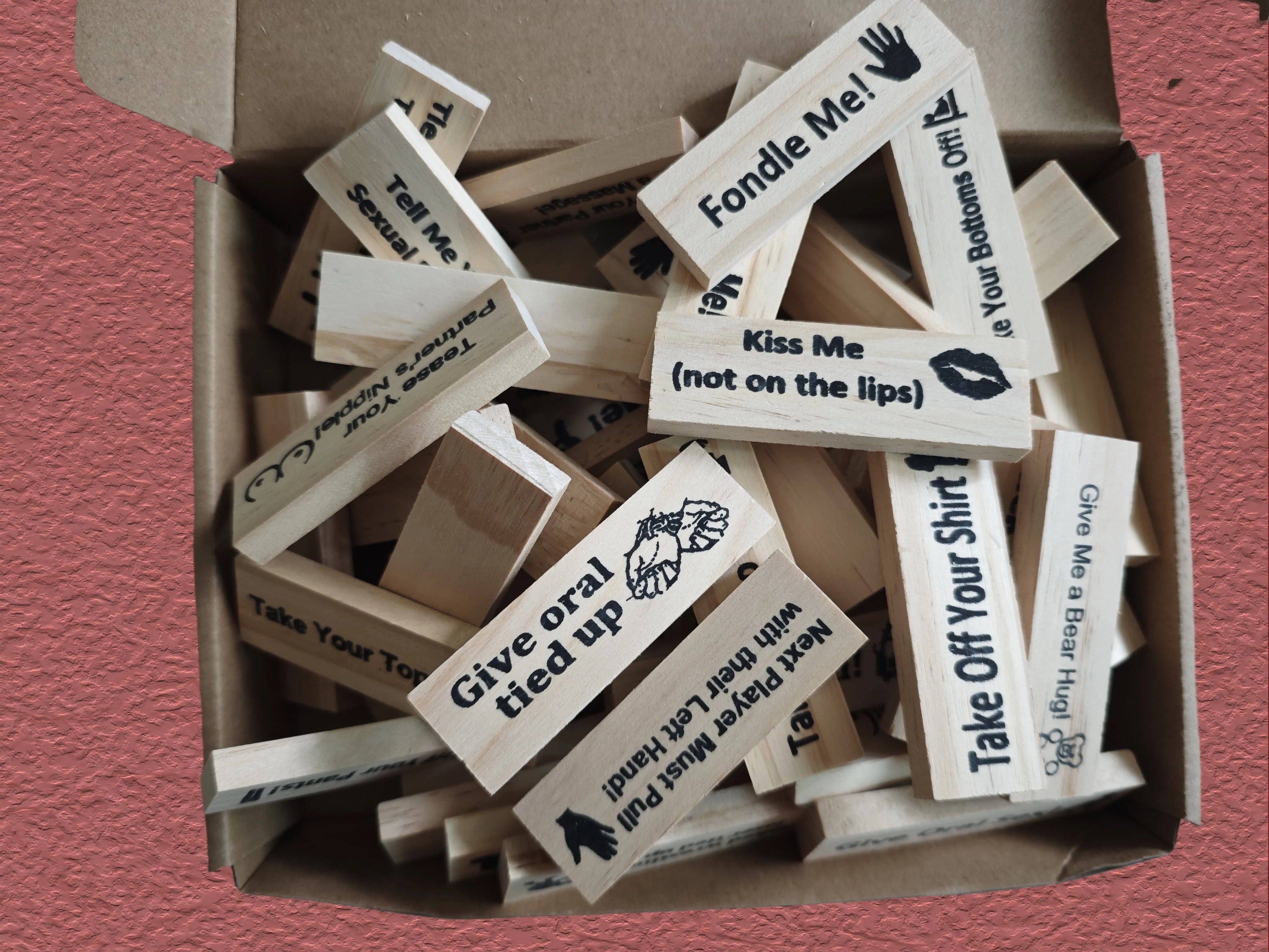 Seven language versions 48pcs building block game couple wooden tower date night adult party spanish sm product