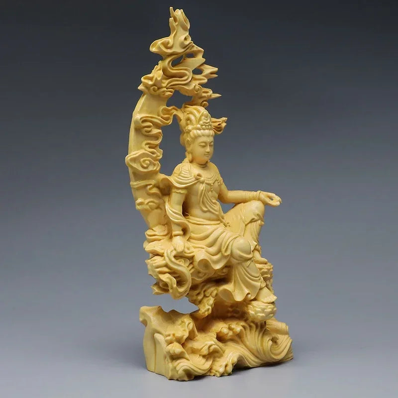 Guanyin buddha statue bodhisattva sculpture craft wood home living room decor - religious (buddhist)