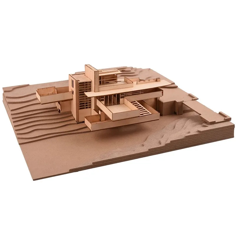 Exquisite miniature 1:200 fallingwater villa architectural wooden block diy scene building 3d wood puzzle model