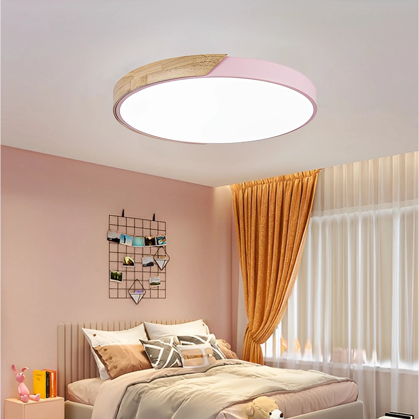 Led ceiling light 12w modern round macaron wooden lamp indoor bedroom living room lighting fixture surface mount
