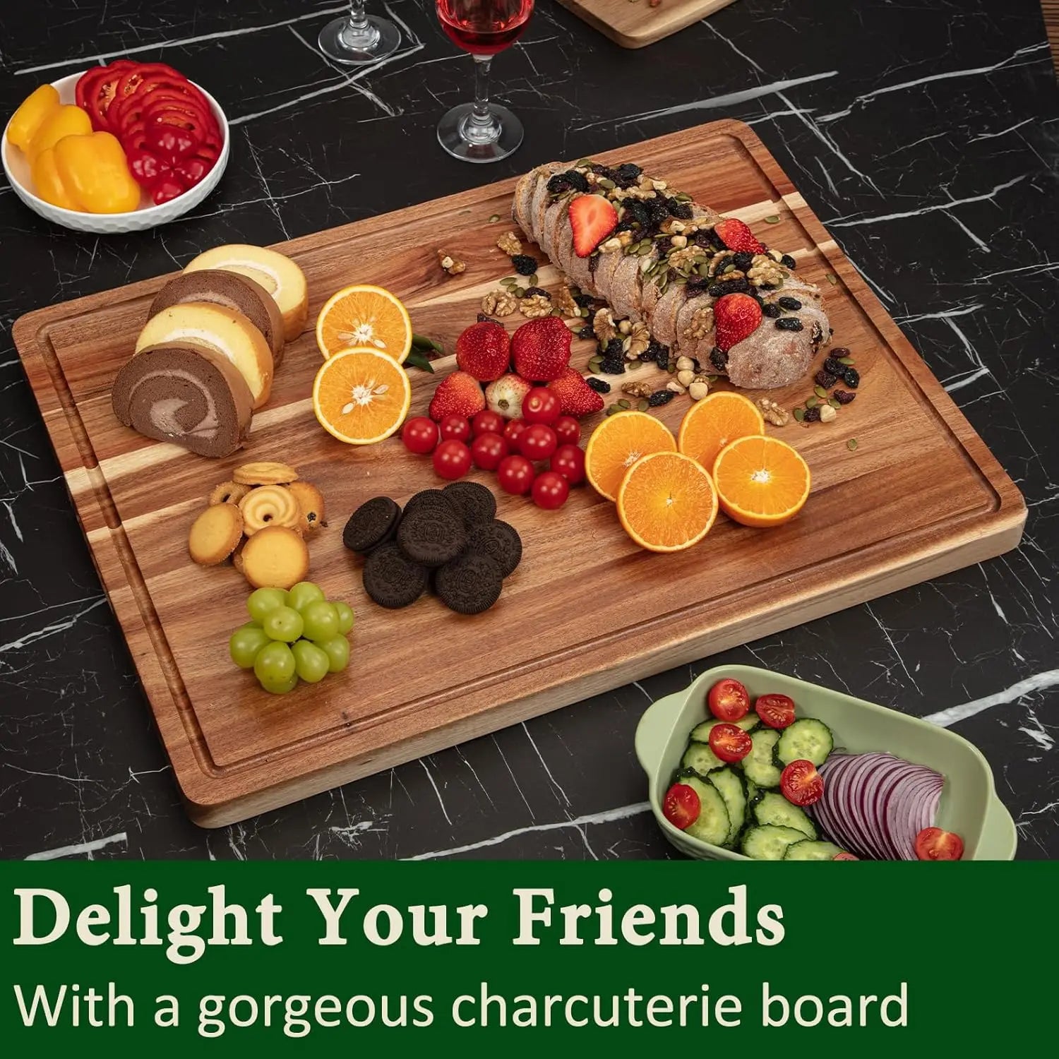 Extra large acacia wood cutting board thick butcher block chopping with side handles for meat vegetables fruit