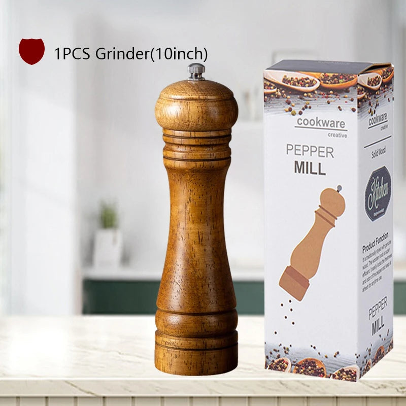 Wxcoo wood salt and pepper grinder cooking spice shakers mills grinding bottle with base kitchen accessories - 10inch-a3