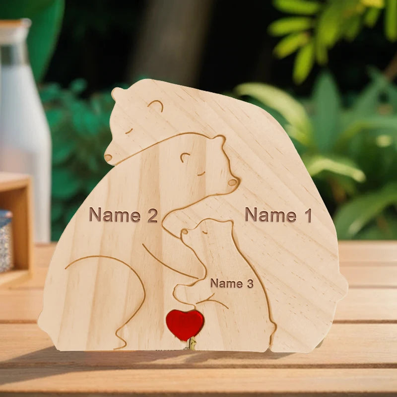 Name personalized custom mother’s birthday gift family names sculpture wood puzzle bear heart puzzles home decoration