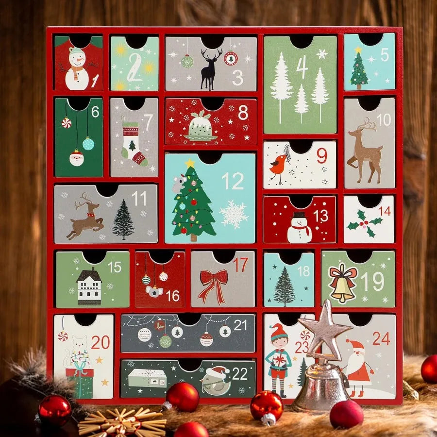 Wooden christmas advent calendar with 24 drawers countdown to refillable for holiday decor fes - united states