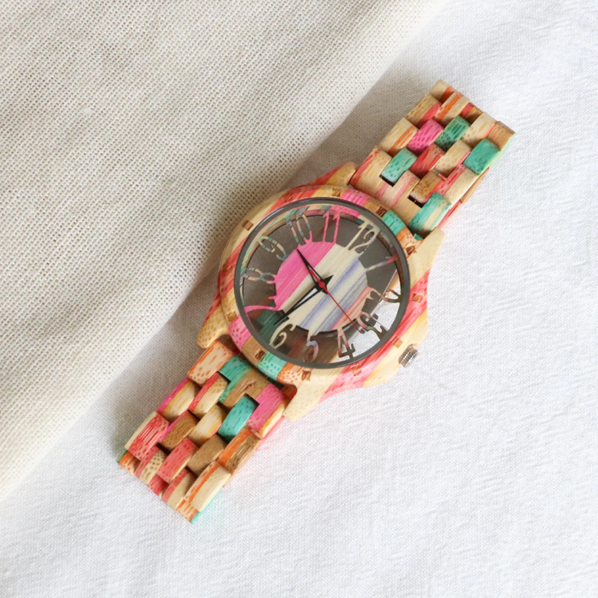 Men’s wood quartz watch personalised fashion transparent hollow timepieces wooden wrist watches for men dropshipping