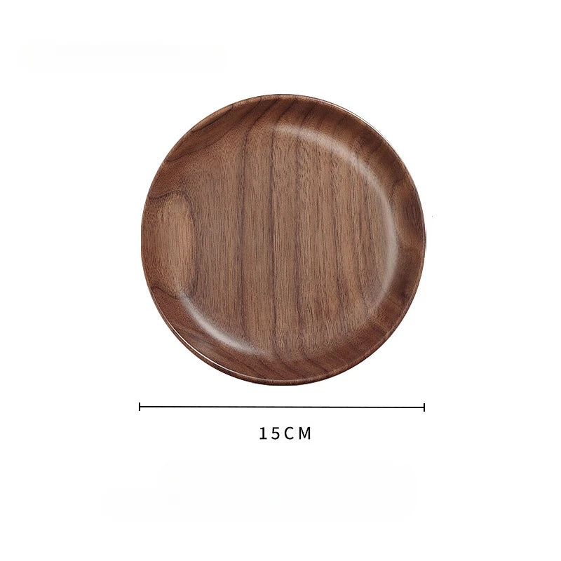 Japanese round wooden tray black walnut plate bread home afternoon tea snacks dessert dinner - 15x15x2cm
