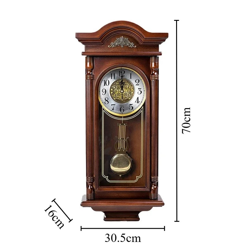 Vintage wall clock living room solid wood pendulum clocks luxury large watches bedroom decoration nordic interior
