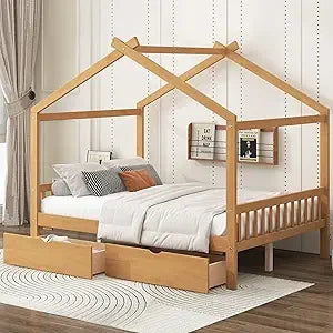Bellemave floor house beds wood montessori bed frame twin size platform with headboard & footboard for kids boys girls