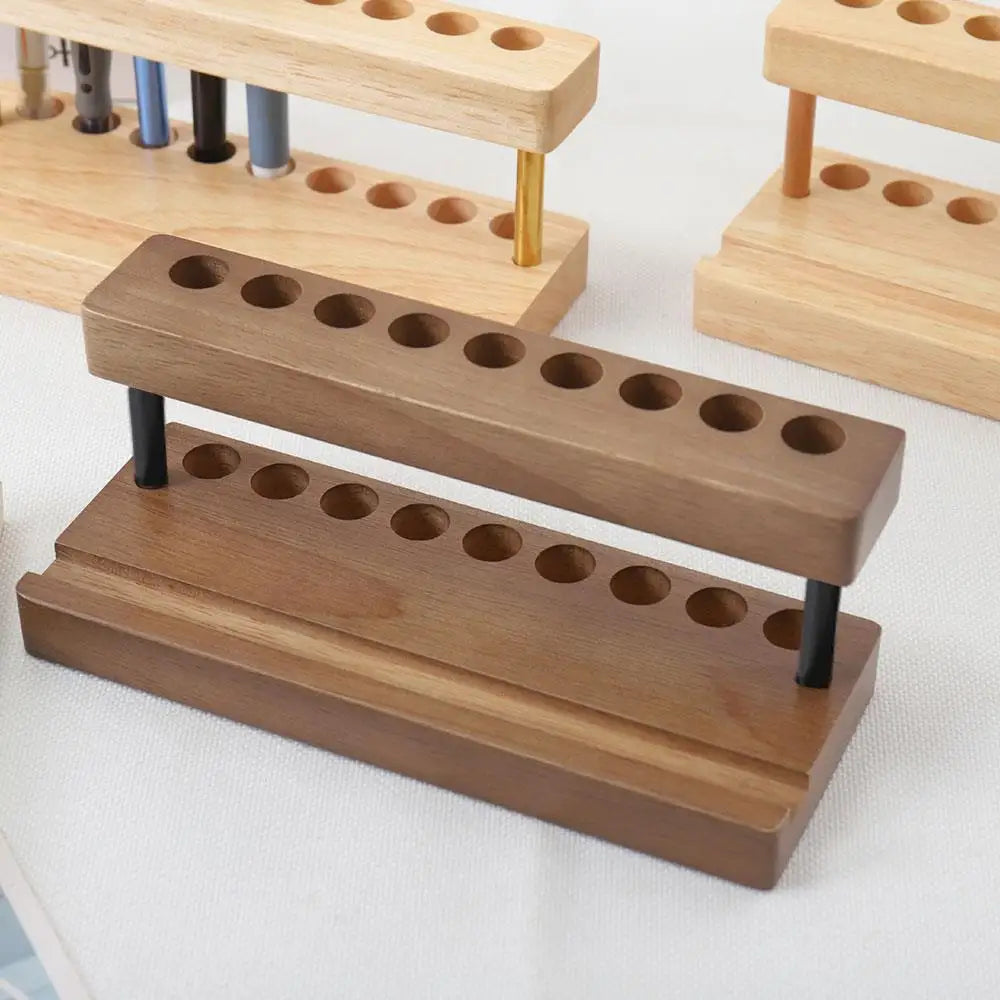 1pc walnut wood pen holder desk organizer phone stand storage retro wooden stationery - wooden