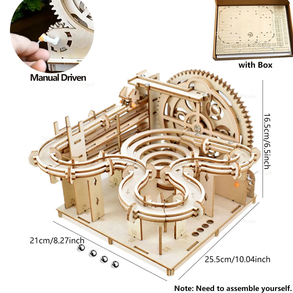 3d wooden puzzle building model kit electric motorized marble run stem educational construction toys for kids adults