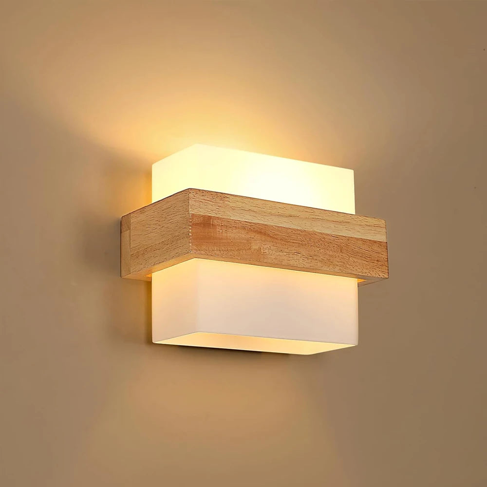 Nordic wood wall lamps with glass shade home indoor decor sconce bedside lamp modern led light night lights fixtures