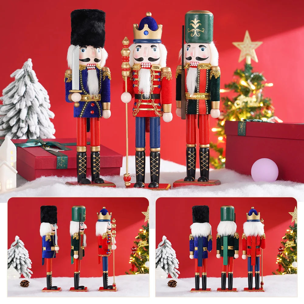 Nutcracker miniature wooden 38cm puppet ornament desktop decoration cartoon walnut soldier christmas home - decorative