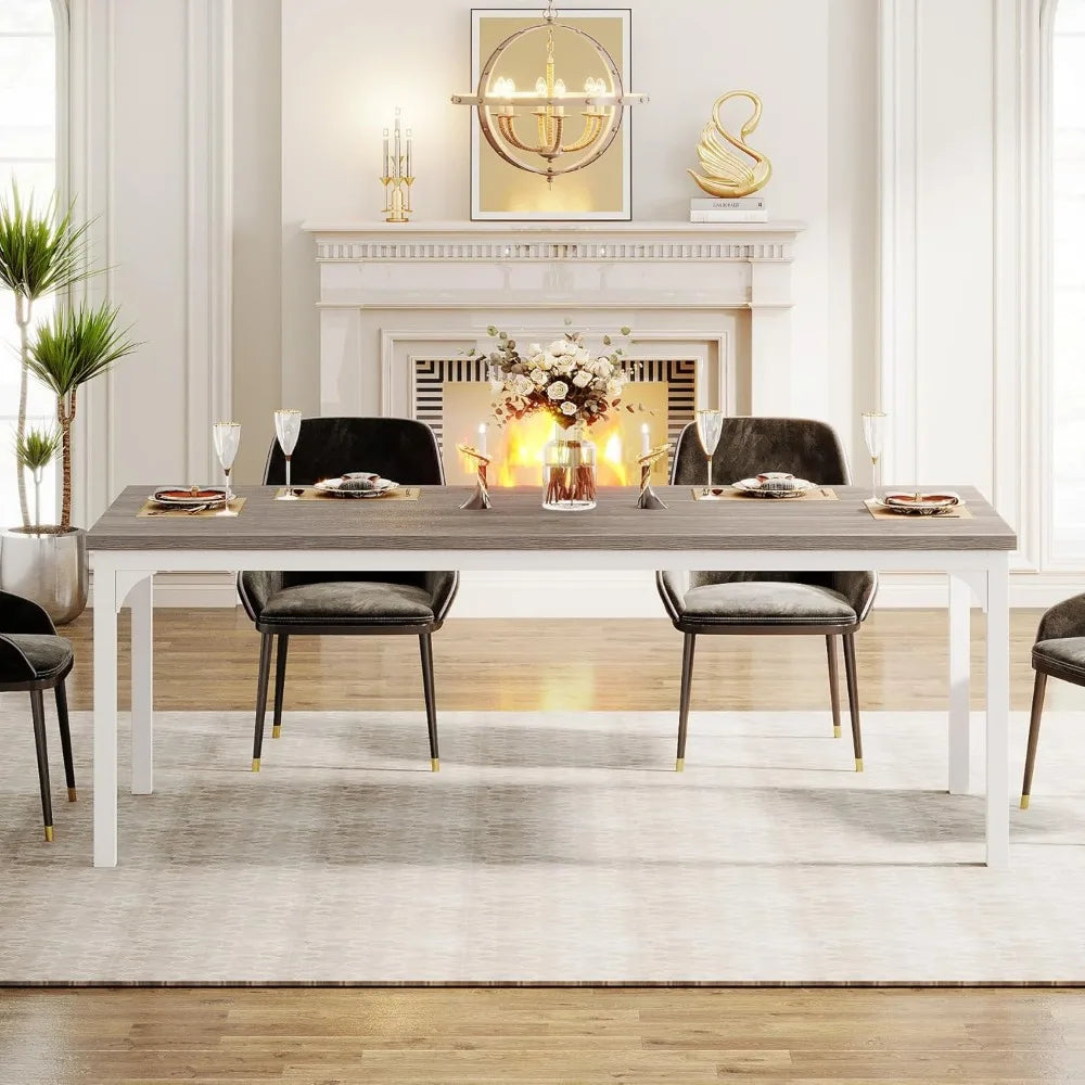 Farmhouse dining table for 6-8 70.9 inch rectangular wood kitchen with heavy duty metal legs industrial dinner fo