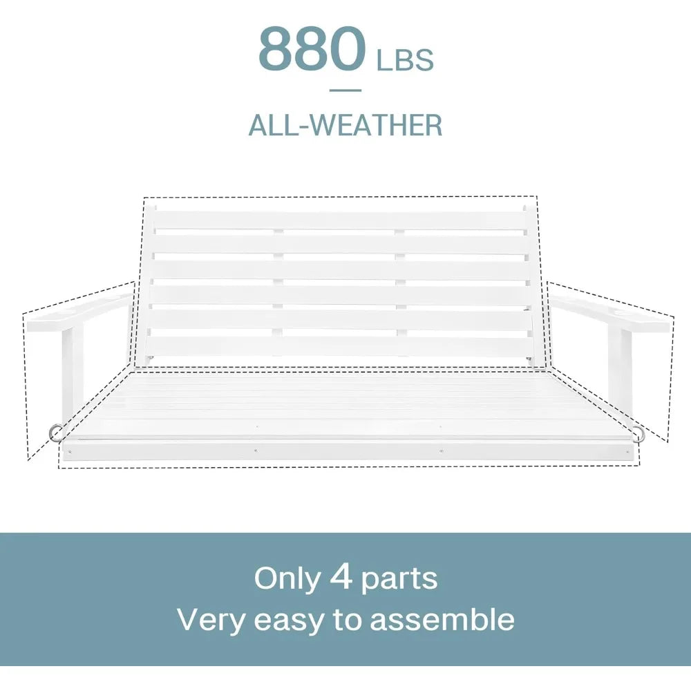 Wooden porch swing ergonomic seat bench with hanging chains and 7mm springs heavy duty 880 lbs for outdoor patio garde