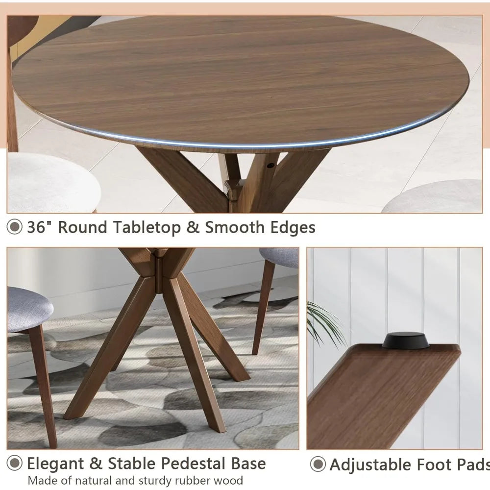 Mid-century modern round dining table set for 2 wooden kitchen & chairs with cushioned seats compact 3-piece s - united