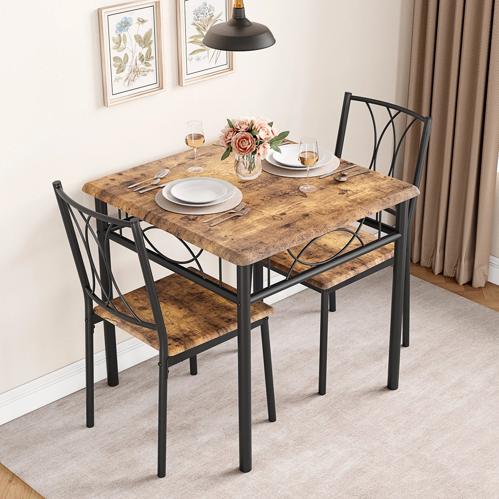 Dining table set for 2 kitchen and chairs square room with metal wood