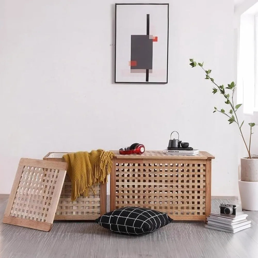 Natural wood entryway bench with storage suitable for coffee table in living room bedroom and bathroom (38.5x19.6x1