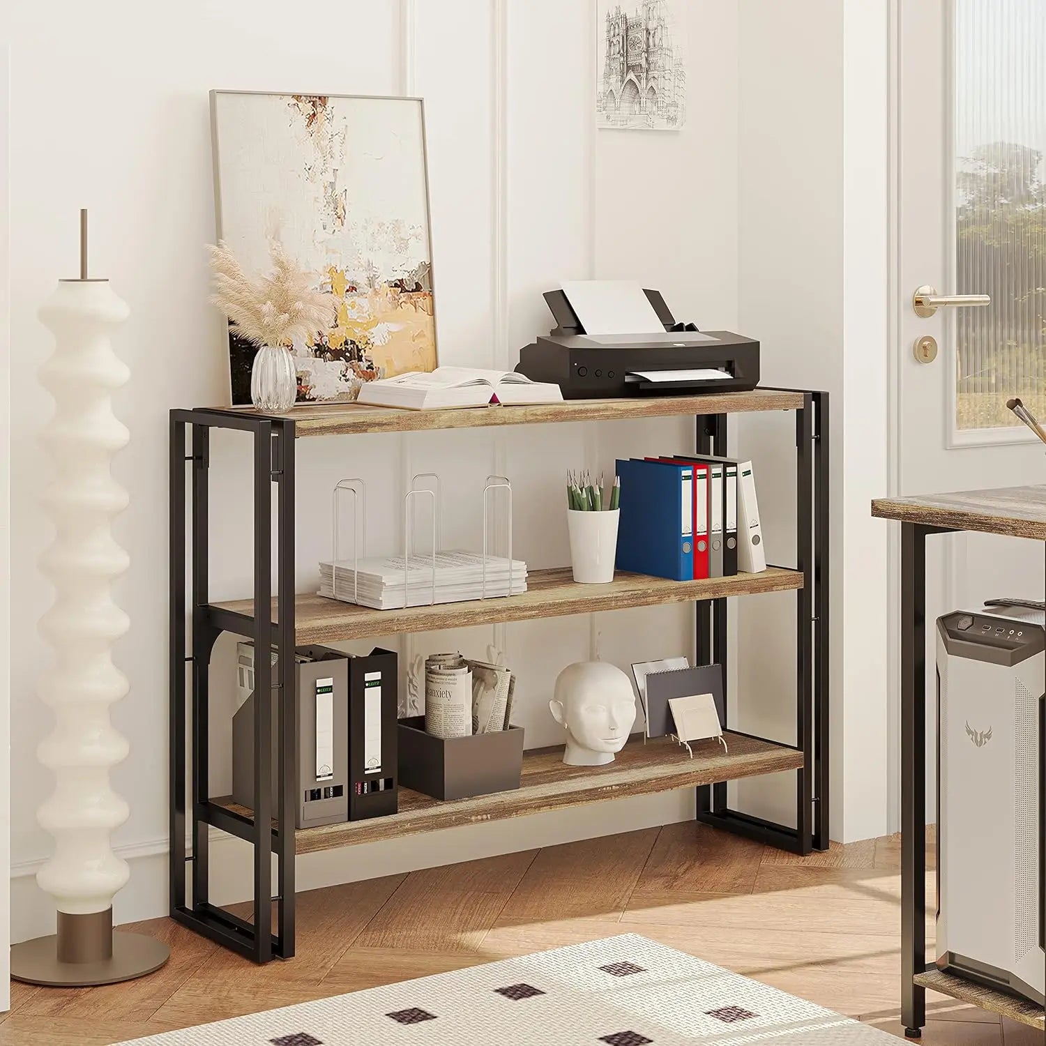 Ironck bookshelf industrial 3 shelf bookcase wood storage with metal frame for living room rustic brown - united states