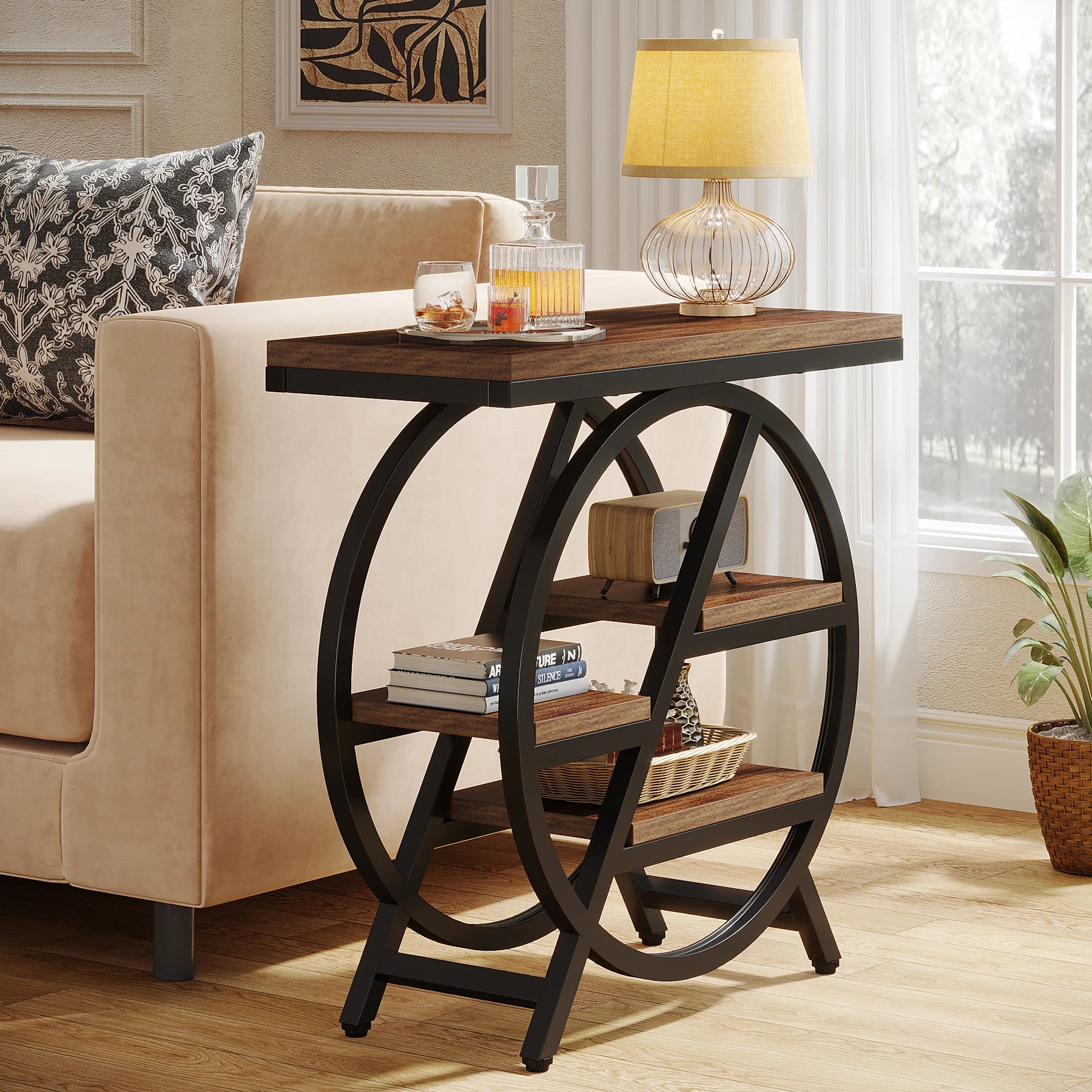 Tribesigns end table for living room 3-tier narrow side with storage wood sofa geometric metal frame