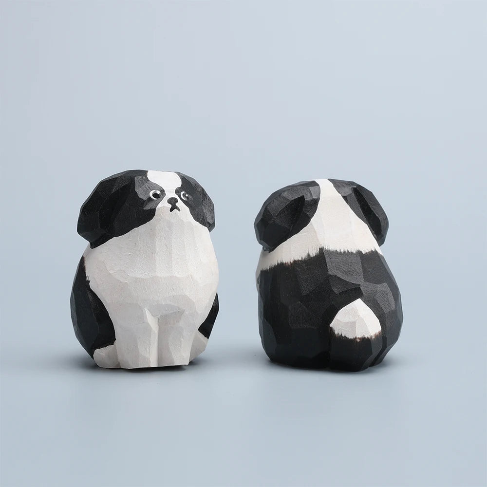 Handcrafted wood carving border collie statue dog figurines desk ornament decorations accessories animal sculpture