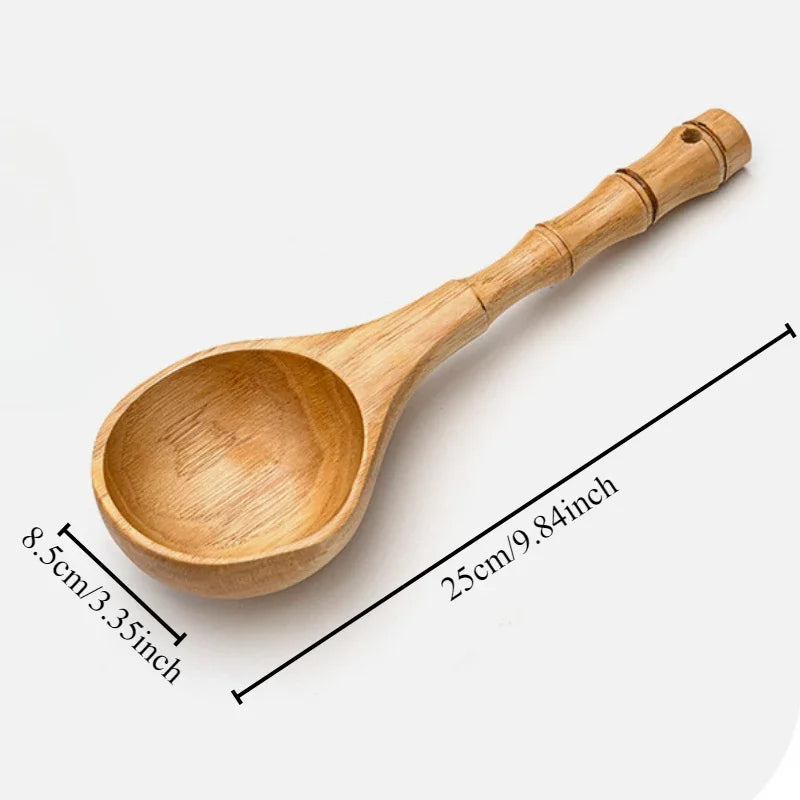 Household long handled wooden spoon for rice washing and water scooping cutlery large - e
