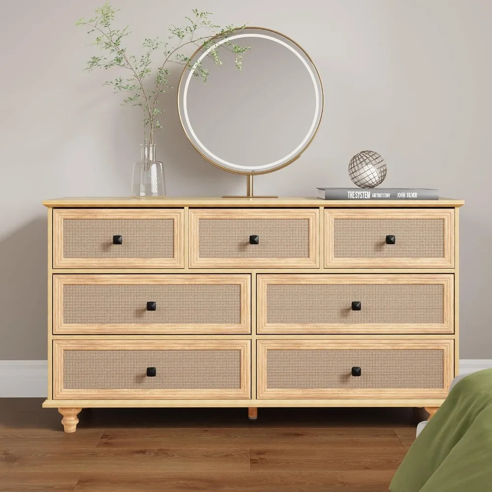 7 drawer dresser for bedroom mid century modern wide wood rustic chest of drawers wooden storage organizer dressers