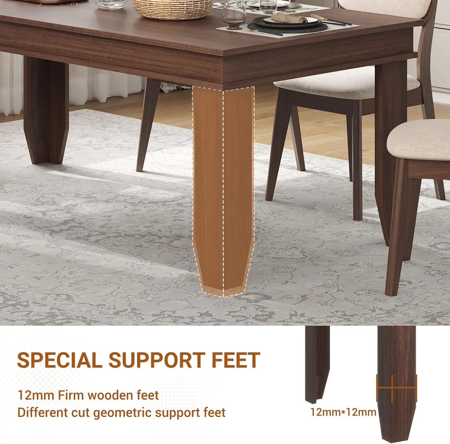 Farmhouse dining table for 6-8 people,brown kitchen tables with wooden sturdy frame living room - brown / united states