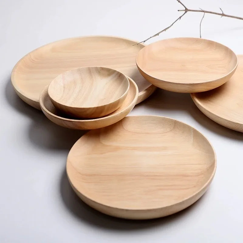 Wooden dessert plate round natural solid non-painted non-waxed fruit snacks dinner home storage