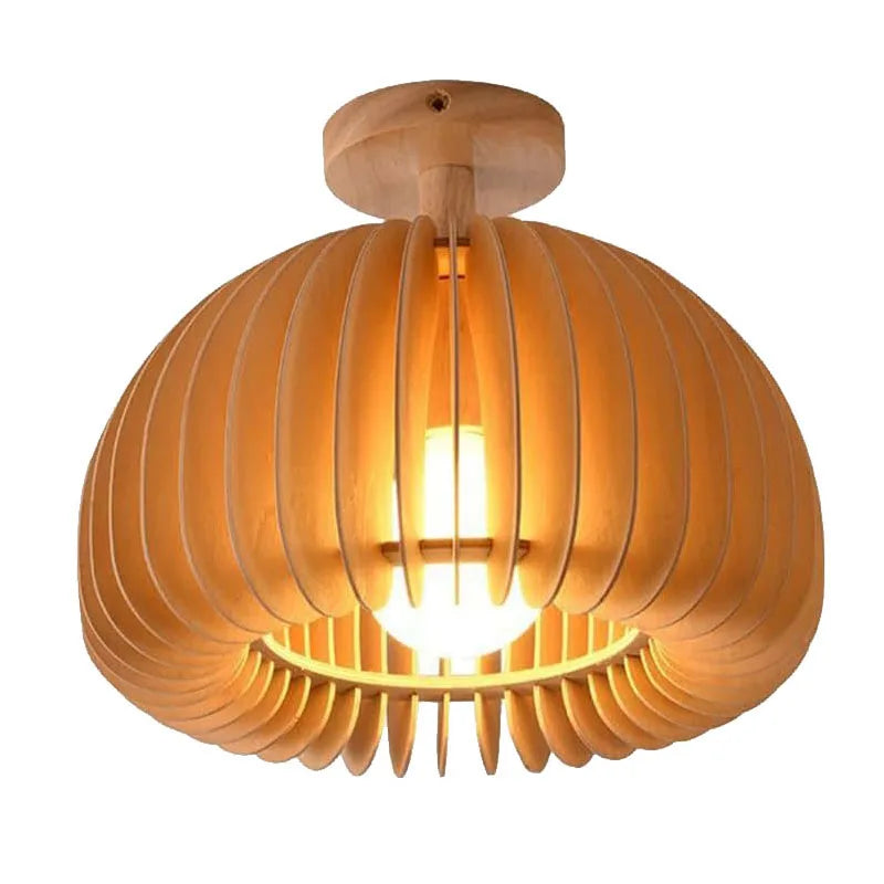 2pcs wood art ceiling lamp e27 base japanese pumpkin style dining room bed bedside light home living decor - no bulbs