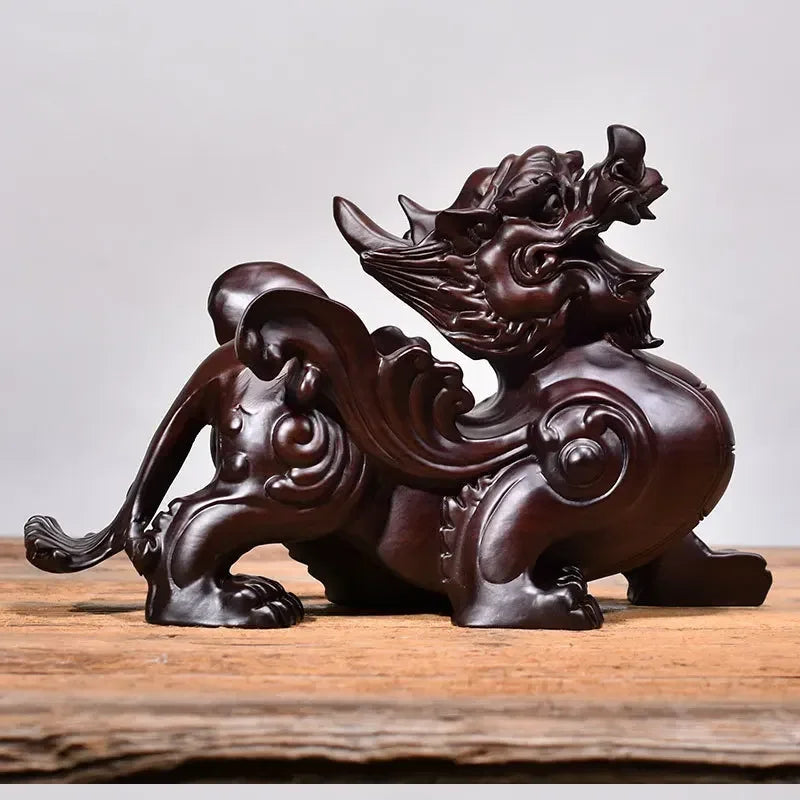 2pcs pixiu sculpture solid wood decor office desktop home living room tv cabinet ornaments crafts gift - decorative