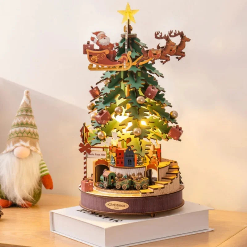 Robotime music box christmas melody tree 3d wooden puzzles model kits for adults to build best gifts and kids