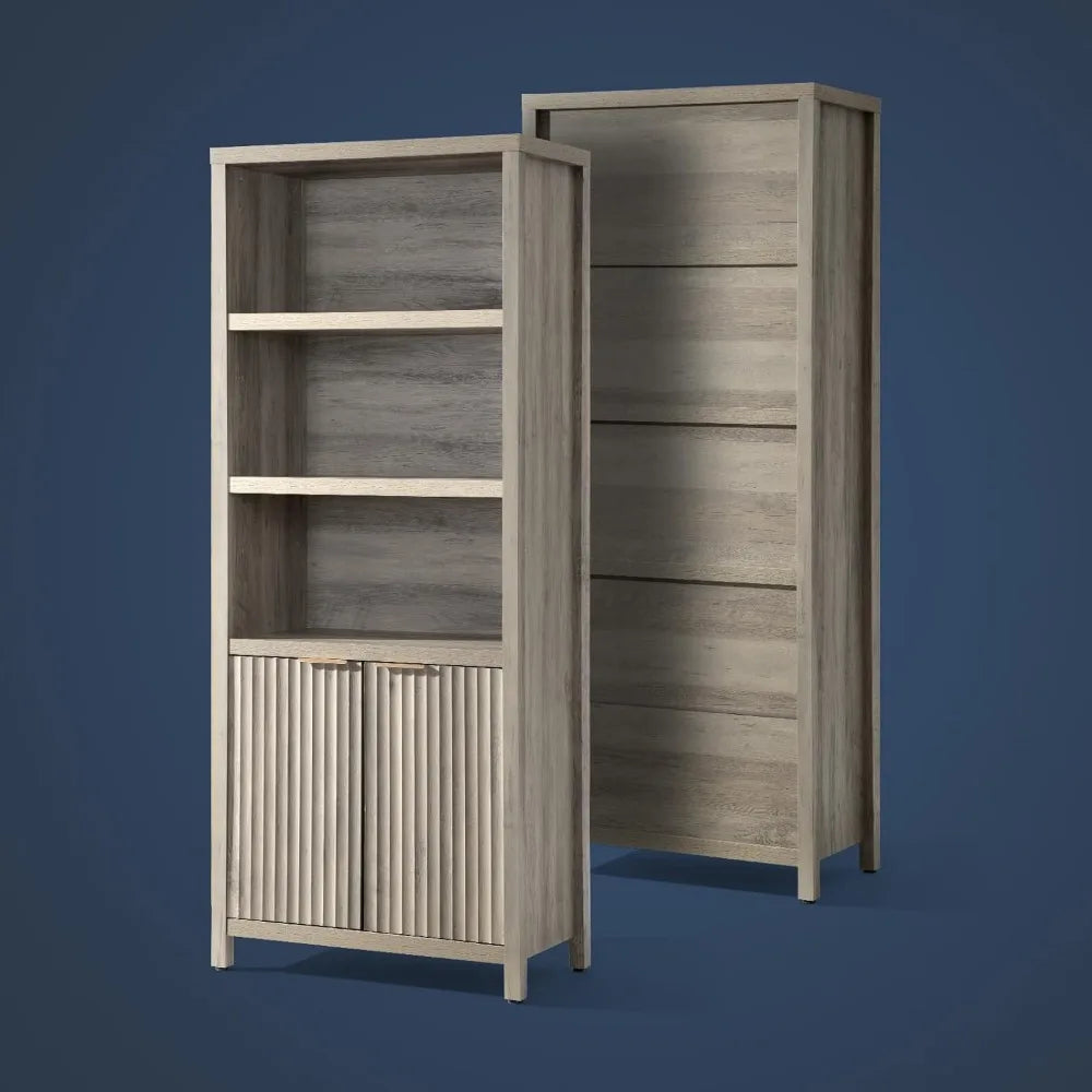 Bookcase tall bookshelf with doors cabinet 15.4in depth 5 tier book shelf wood oak 1.4’’ mdf bookcases storage floor