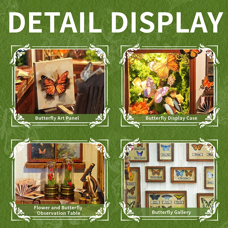 Butterfly house bookend miniature model kits diy wooden book nook shelf kit with lights bookshelf for friends birthday