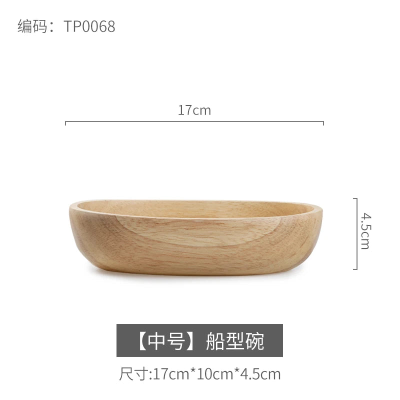 Japanese boat-shaped wooden bowl salad fruit dessert large tableware natural material thickened anti-scald - m 1pcs