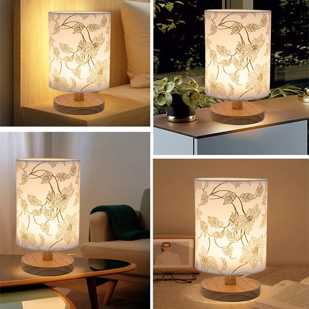 Led solid wood base usb plug simple nordic bedroom desktop eye protection bedside table lamp - white / warm white